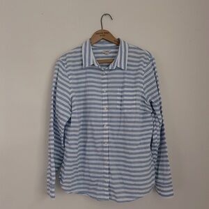 L.L. Bean Light Blue and White Striped cotton button up shirt